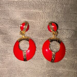 Red Gold-Accented Hoop Drop Earrings - Women Jewelry